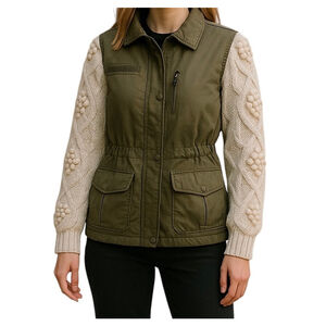 Scotch & Soda Green Utility Safari Jacket Knitted Sleeve Lined Size SMALL